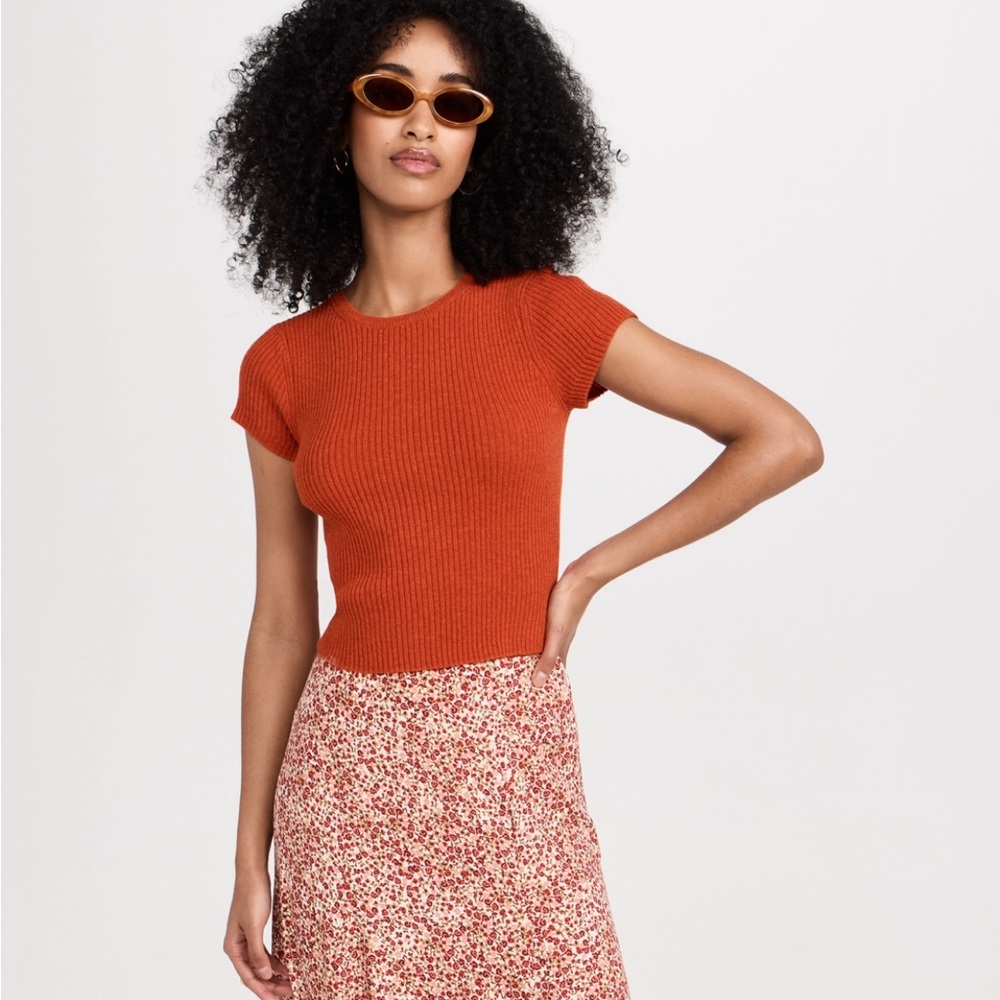 Reformation Teo Cashmere Sweater Burnt Orange Short Sleeve